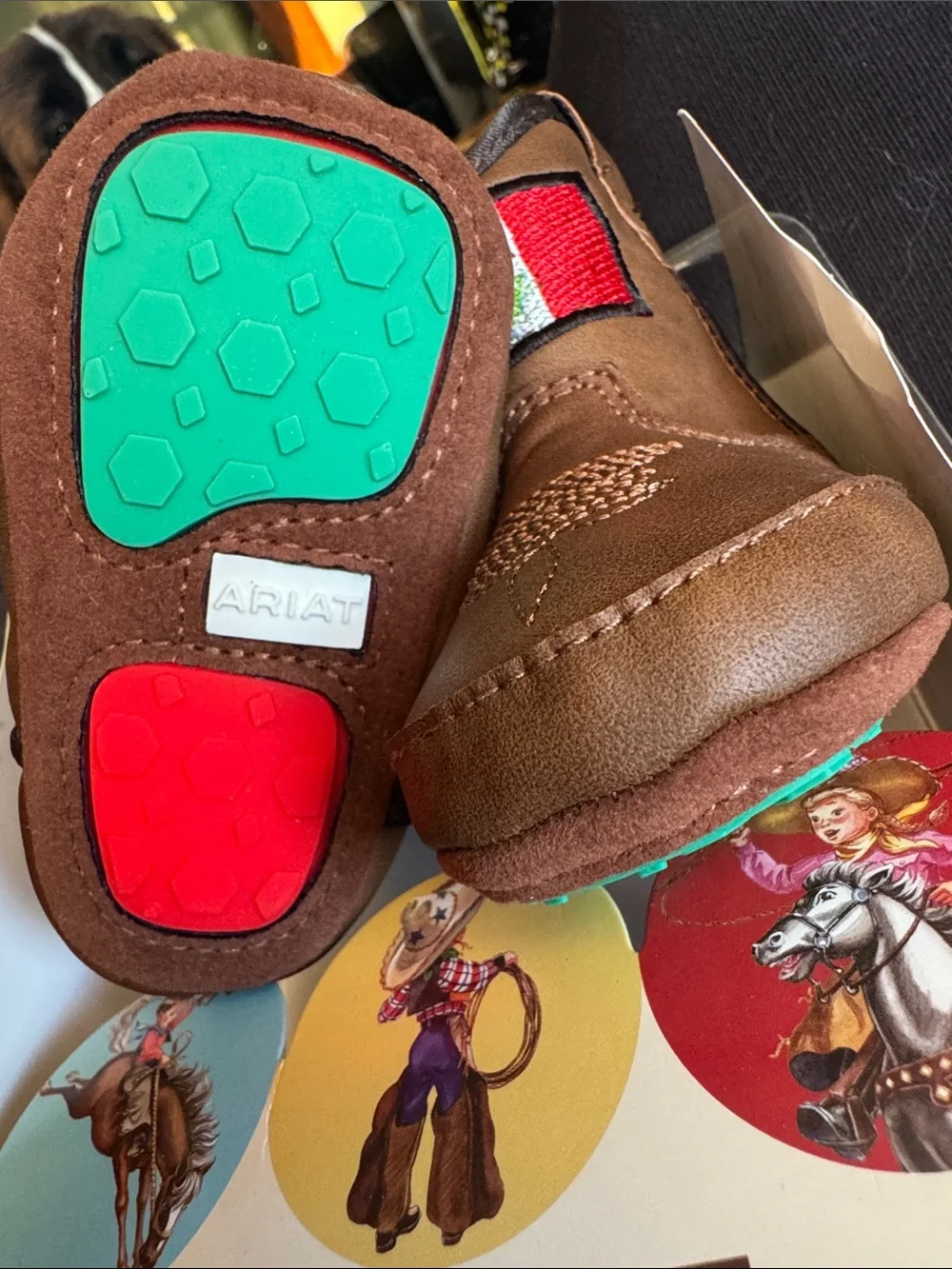 Ariat Kids Brown Suede Boots  with Red and green Accents